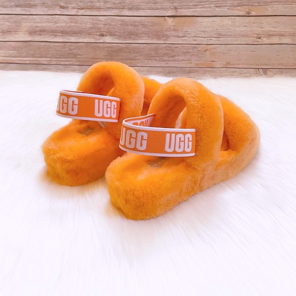 UGG Oh Yeah Sheepskin Slide Sandal Slippers In California Poppy - Picture 2 of 7
